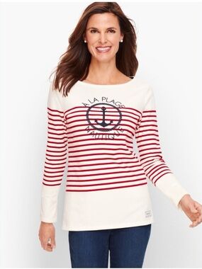 Talbots Top size 1X nautical preppy stripes cotton
